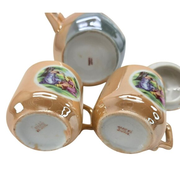 Vintage Japanese Lusterware Tea Set With Floral & Laurel Leaf Farm Scene JE111 - Picture 8 of 13